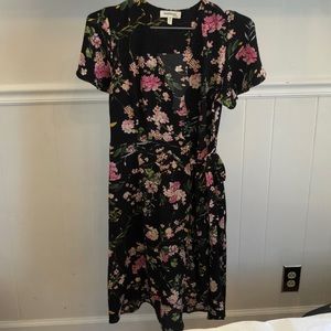 Monteau Black Floral Print Wrap Dress
